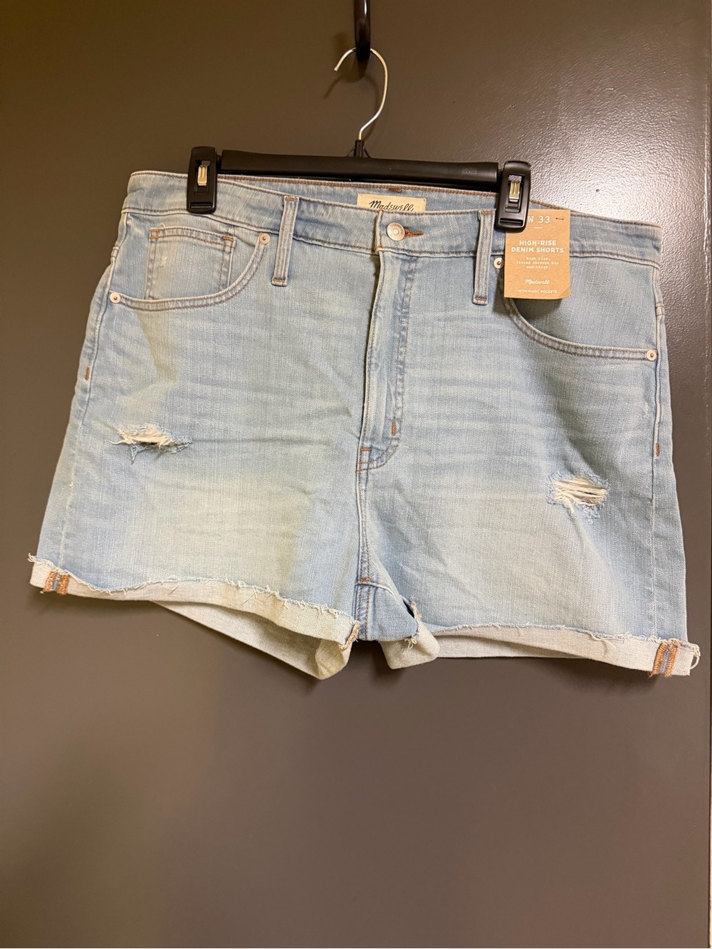 Madewell Pale Blue Distressed High-Rise Denim Shorts